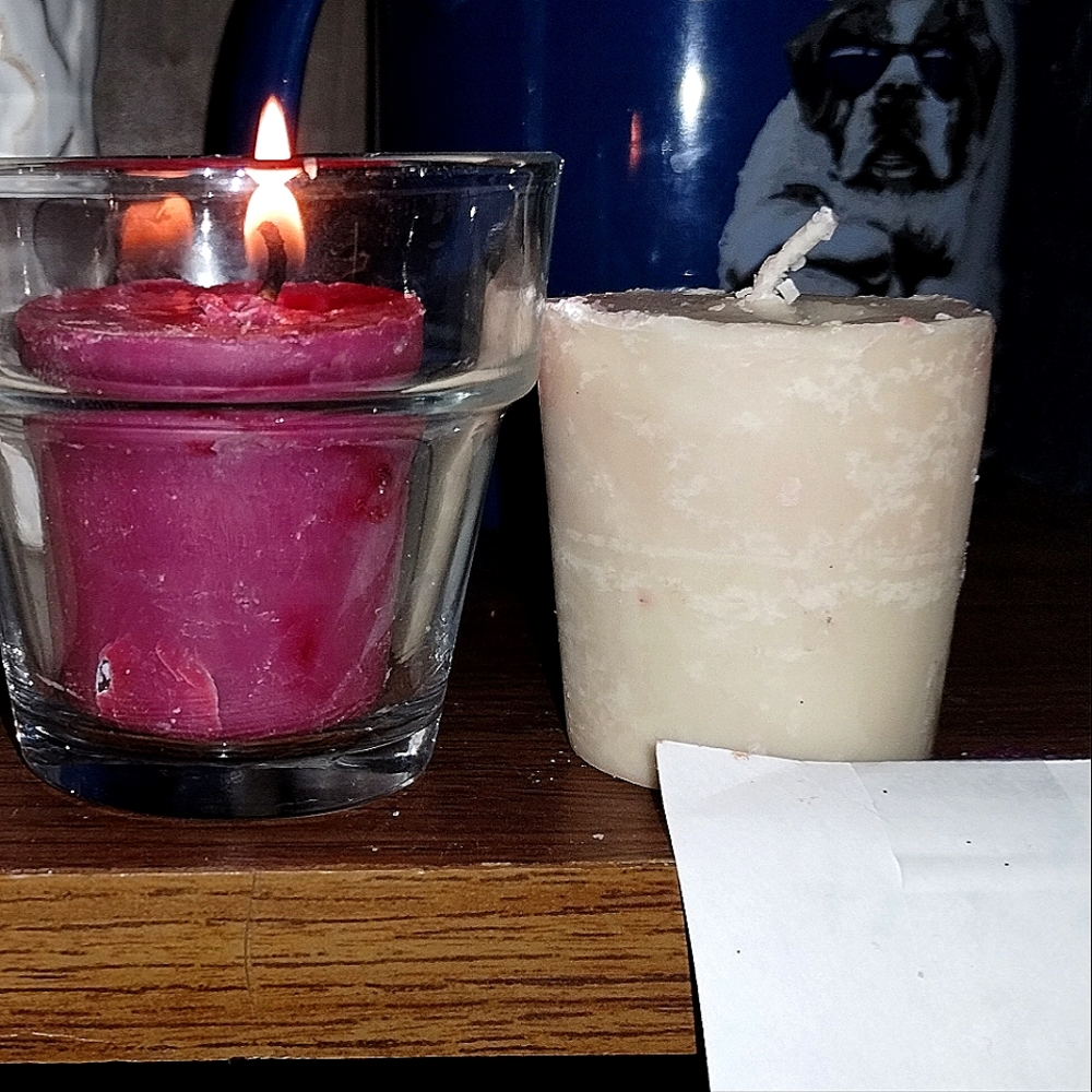 HomeAde votive candles and Body scrubs in a cute. Valentine's gift bag!!!!!